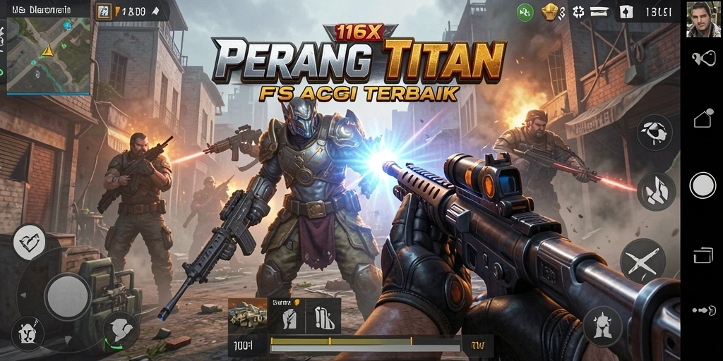 Screenshot utama 116X menunjukkan aksi tembak-tembakan yang mendebarkan.