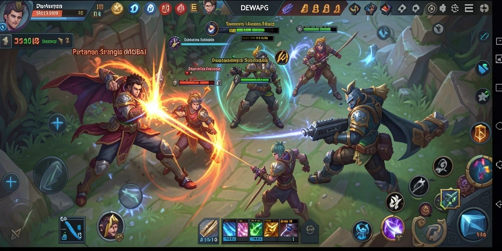 Tampilan gameplay seru dalam DEWAPG saat tim bersiap untuk bertarung.