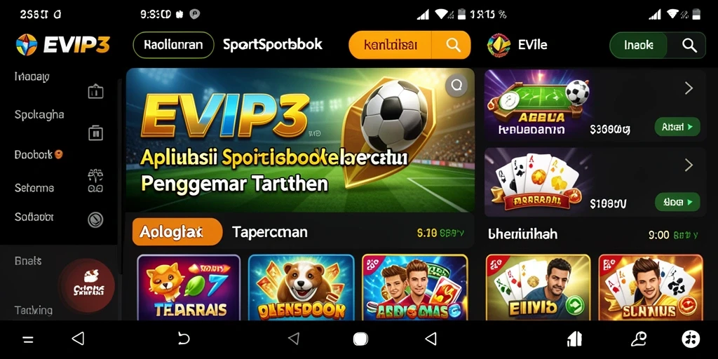 Tampilan gameplay aplikasi EVIP3 saat melakukan taruhan olahraga.